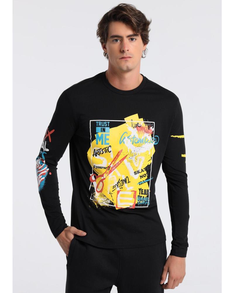SIX VALVES CAMISETA MANGA LARGA NEGRA CON GRÁFICO VIBRANTE NEGRO