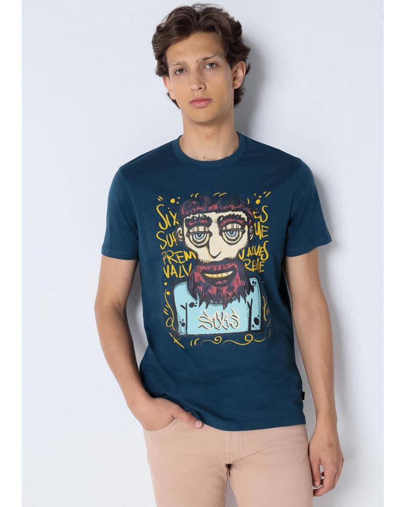 SIX VALVES CAMISETA GRÁFICA 'BARBA COOL' MANGA CORTA AZUL AZUL