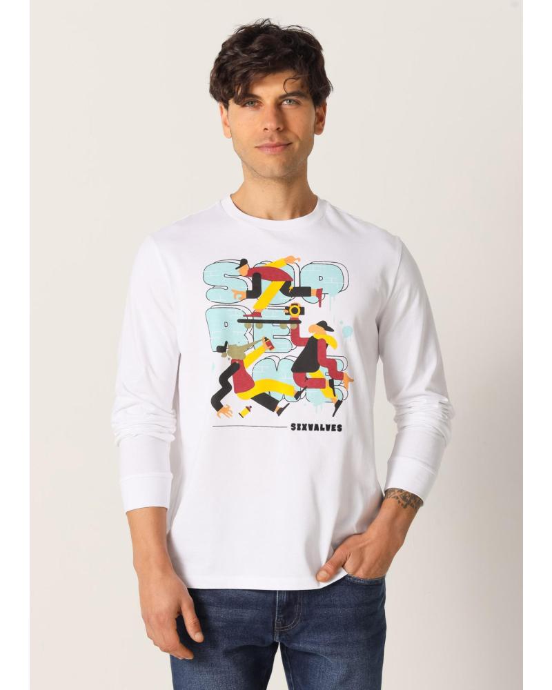 SIX VALVES CAMISETA GRÁFICA 'SKATE LIFE' MANGA LARGA BLANCA BLANCO