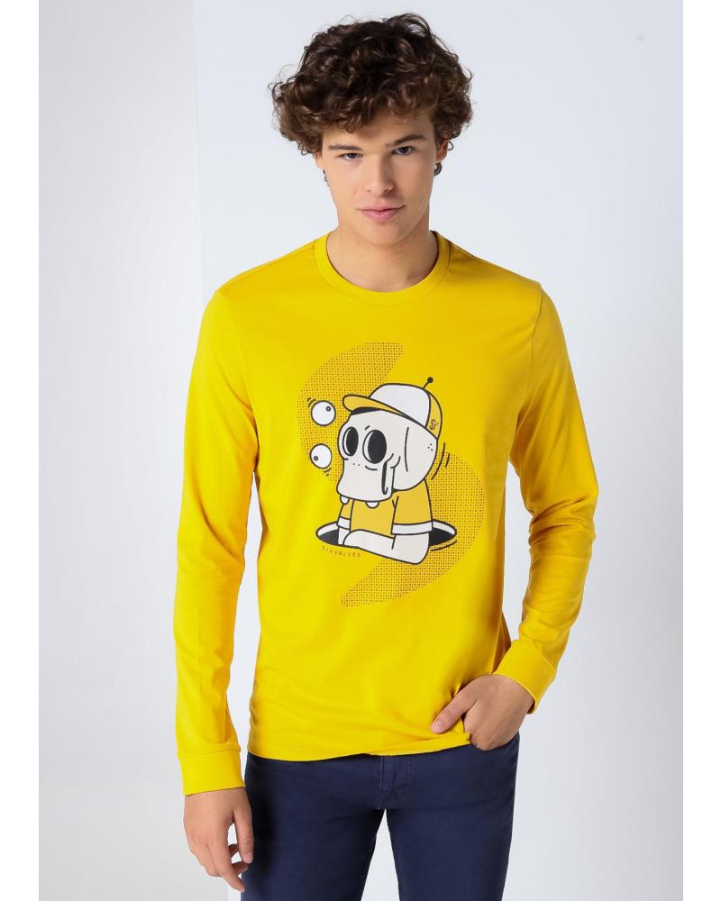 SIX VALVES CAMISETA GRÁFICA 'CALAVERA SKATER' MANGA LARGA AMARILLA AMARILLO