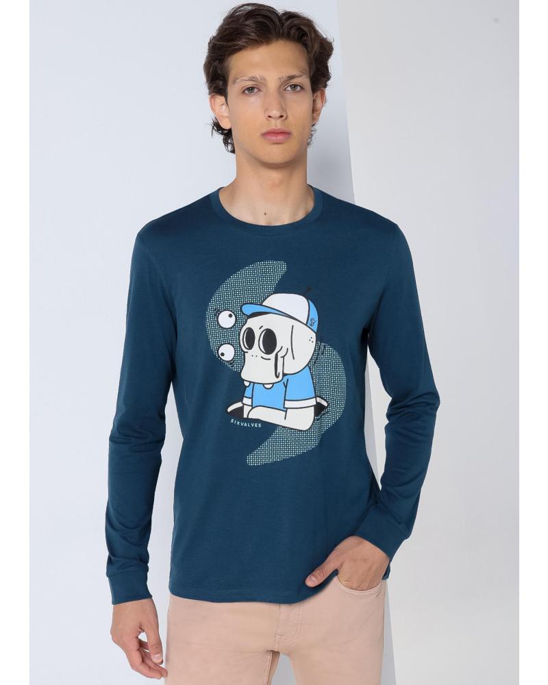 CAMISETA DE MANGA LARGA GRÁFICA SIX VALVES AZUL AZUL