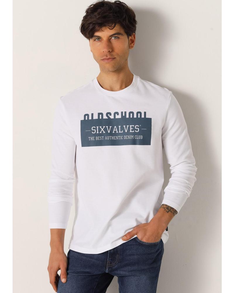 SIX VALVES CAMISETA MANGA LARGA HOMBRE PIQUÉ CUELLO CAJA BLANCO BLANCO