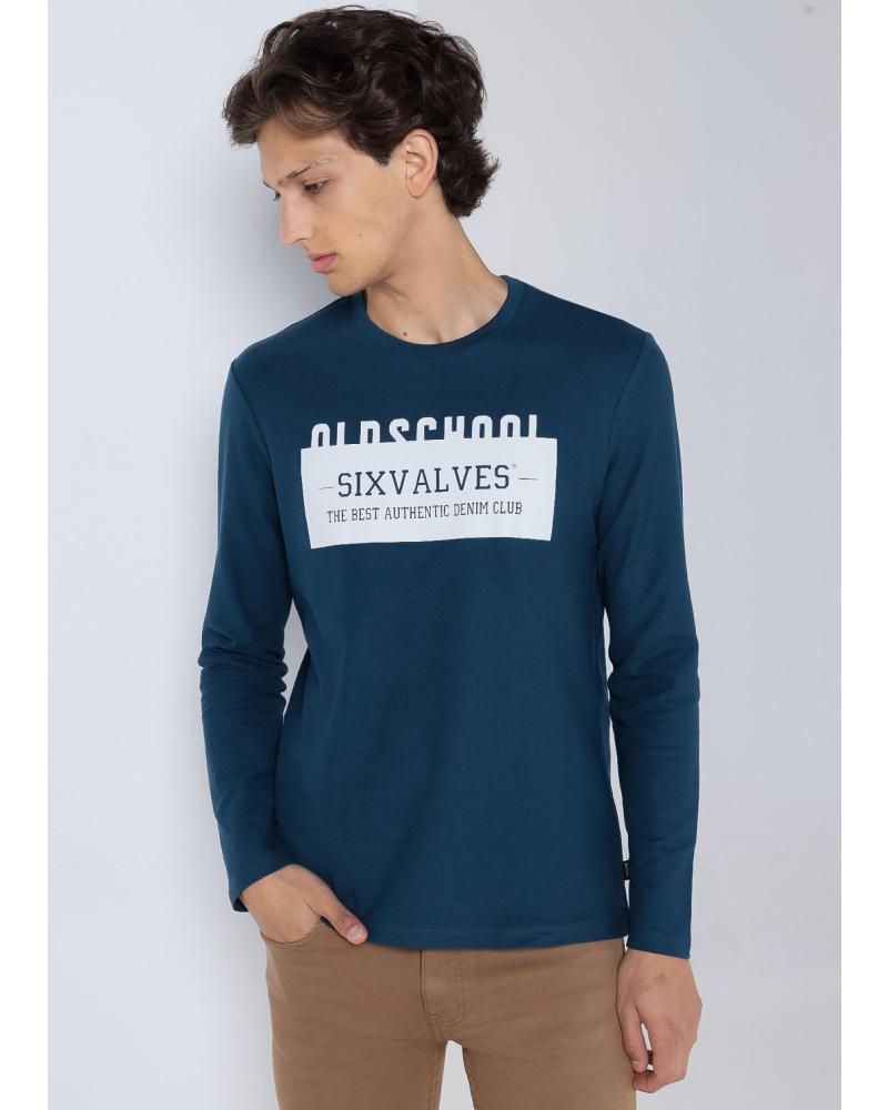 CAMISETA PIQUÉ MANGA LARGA SIX VALVES CUELLO CAJA AZUL AZUL