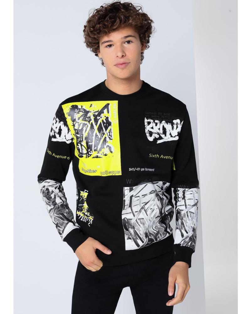 SIX VALVES SUDADERA ESTAMPADA CON CUELLO CAJA NEGRA NEGRO
