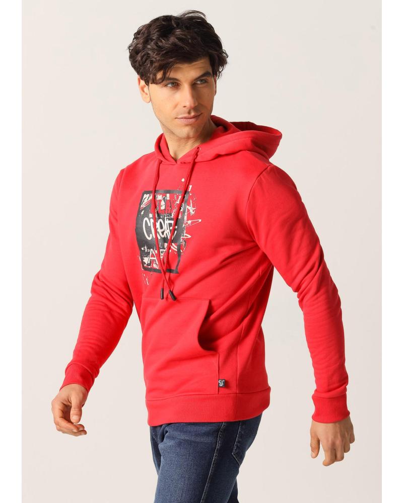 SUDADERA CANGURO SIX VALVES CON CAPUCHA Y GRÁFICO STREET ART ROJO ROJO