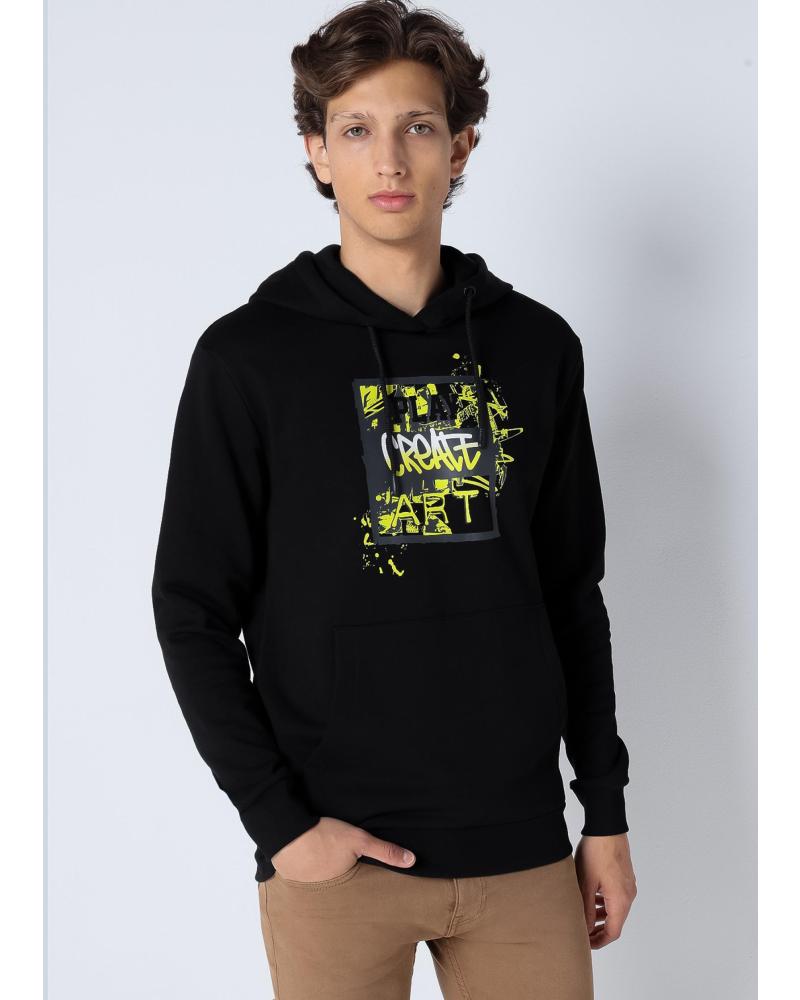 SUDADERA CANGURO SIX VALVES CON CAPUCHA Y GRÁFICO STREET ART NEGRO NEGRO
