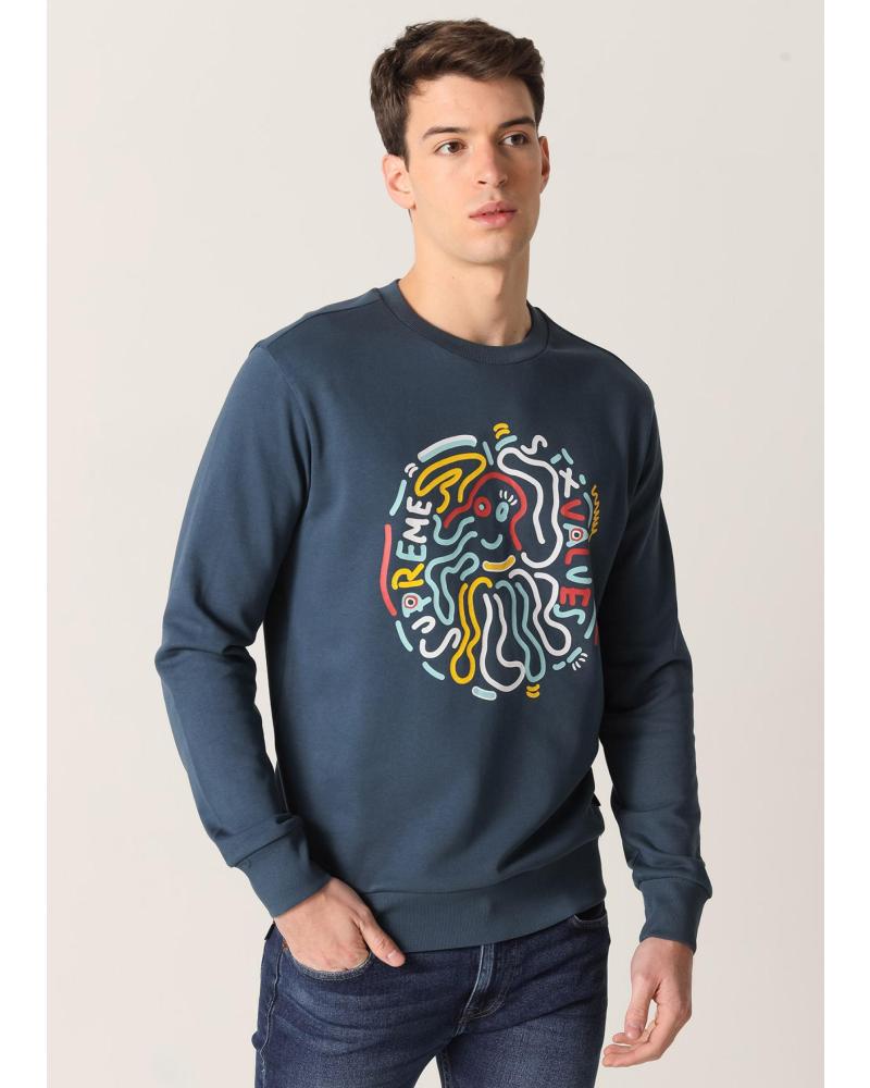 SUDADERA GRÁFICA SIX VALVES CON CUELLO CAJA AZUL AZUL