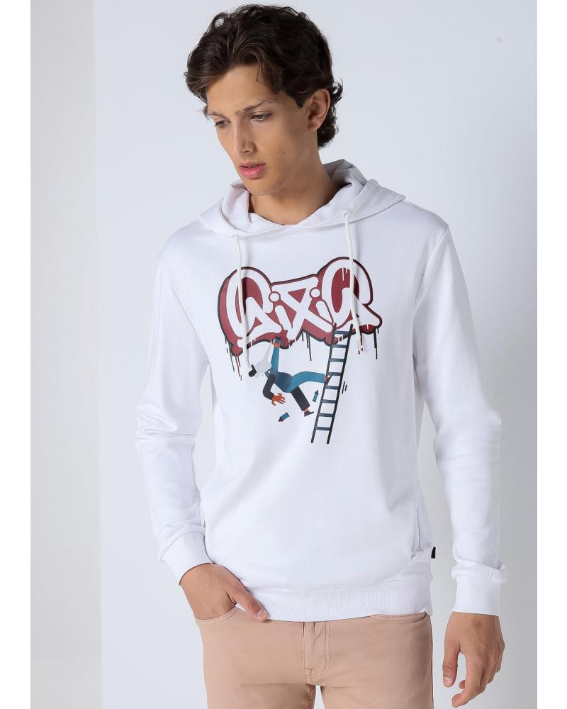 SUDADERA CANGURO SIX VALVES CON CAPUCHA Y ESTAMPADO ABSTRACTO BLANCO BLANCO