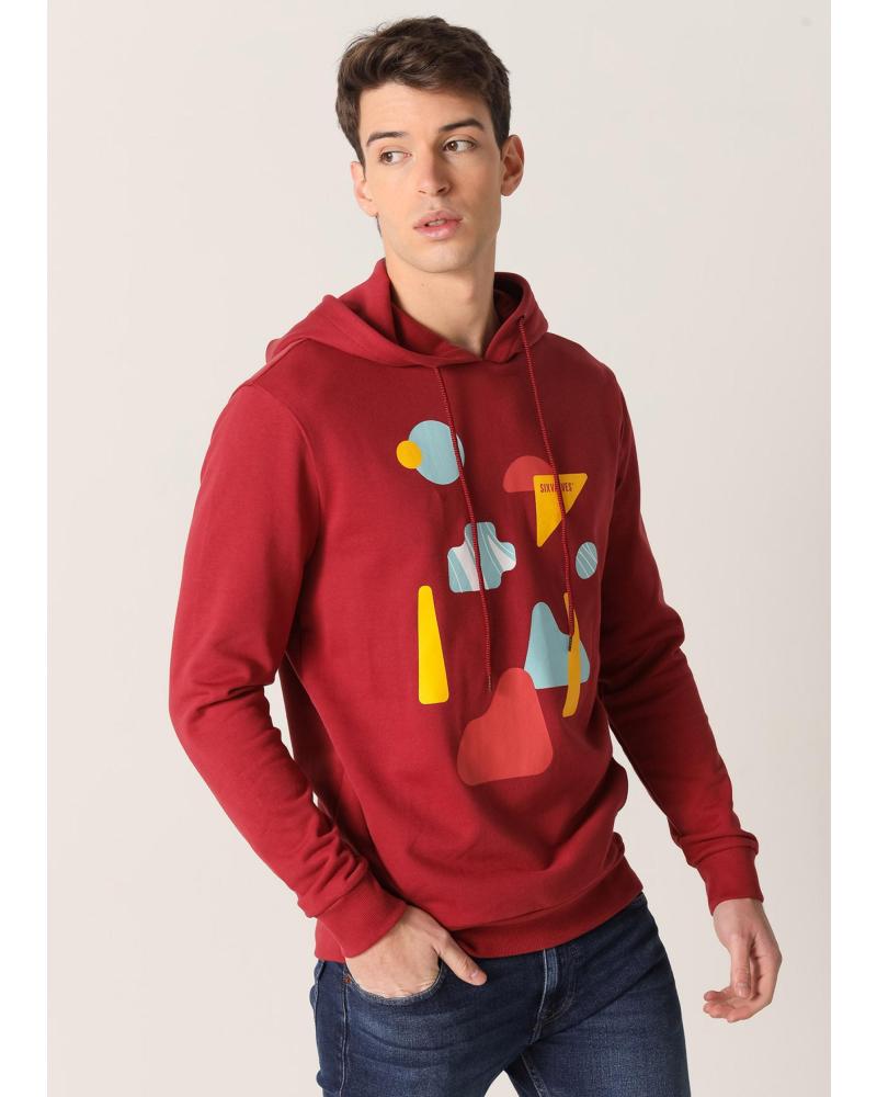 SUDADERA CANGURO SIX VALVES CON CAPUCHA Y ESTAMPADO ABSTRACTO GRANATE GRANATE