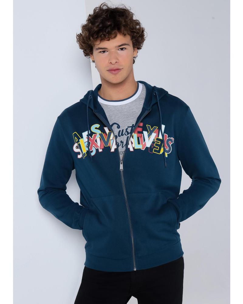 SUDADERA CON CAPUCHA CREMALLERA SIX VALVES AZUL AZUL
