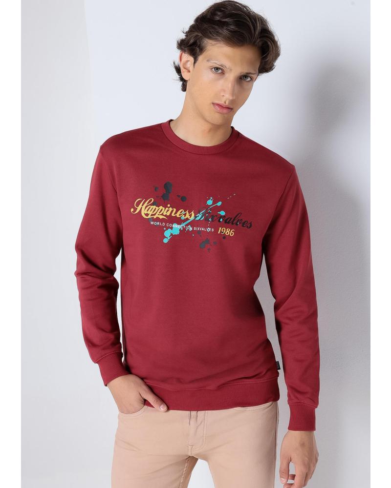 SUDADERA SIX VALVES GRANATE DE CUELLO REDONDO CON ESTAMPADO GRÁFICO GRANATE