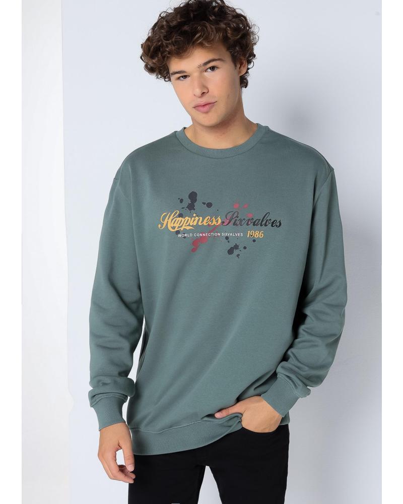 SUDADERA SIX VALVES VERDE DE CUELLO REDONDO CON ESTAMPADO GRÁFICO VERDE