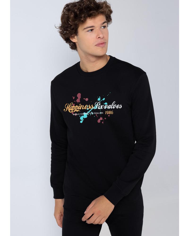 SUDADERA SIX VALVES NEGRA DE CUELLO REDONDO CON ESTAMPADO GRÁFICO NEGRO