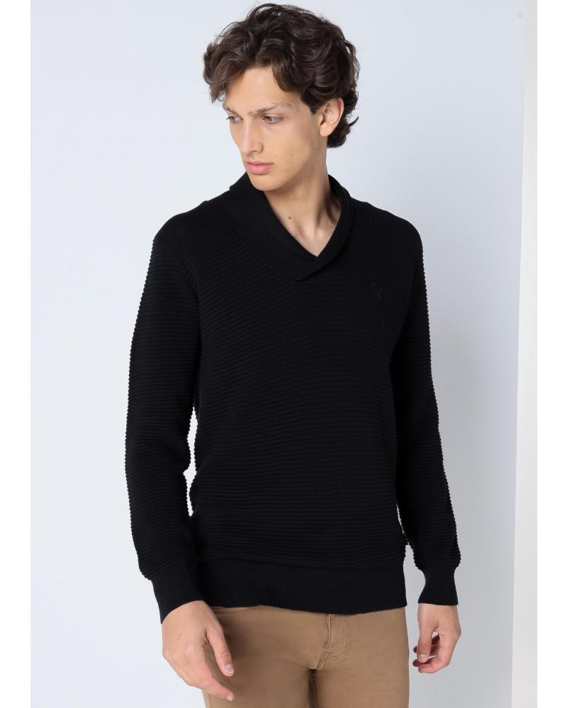 SIX VALVES JERSEY DE CUELLO CRUZADO NEGRO NEGRO