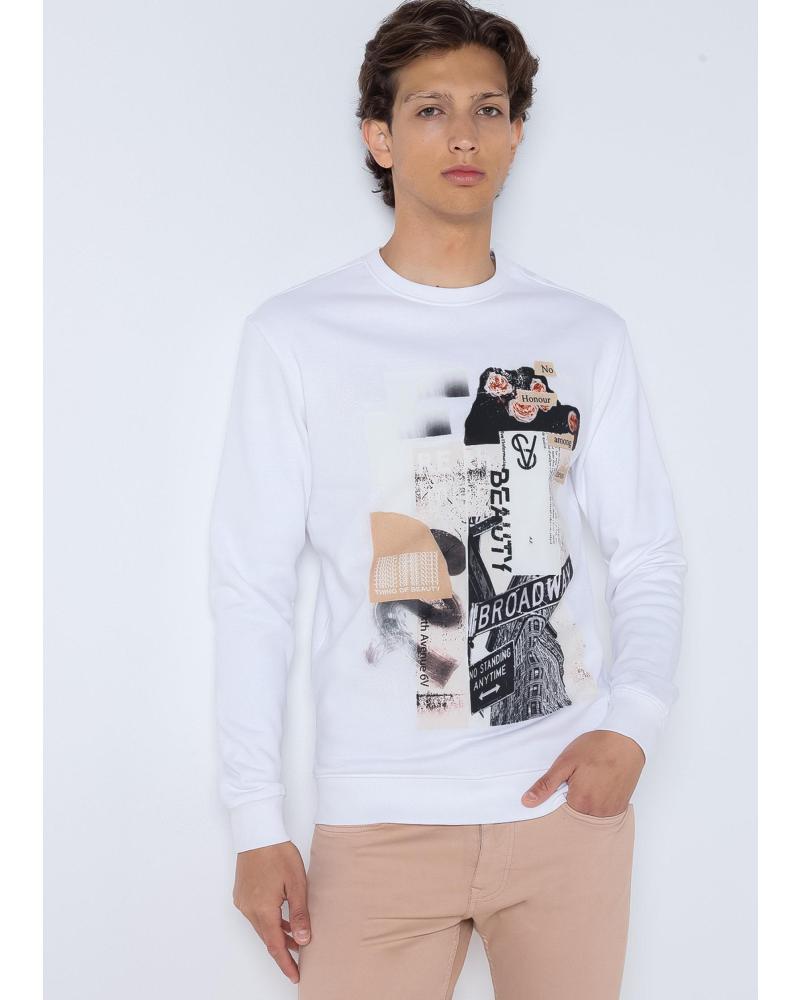 SUDADERA SIX VALVES ESTAMPADO STREET ART CUELLO CAJA BLANCO BLANCO