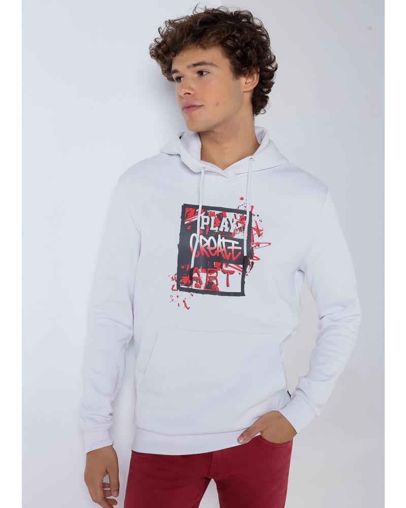 SUDADERA CANGURO SIX VALVES CAPUCHA GRÁFICA STREET ART GRIS GRIS