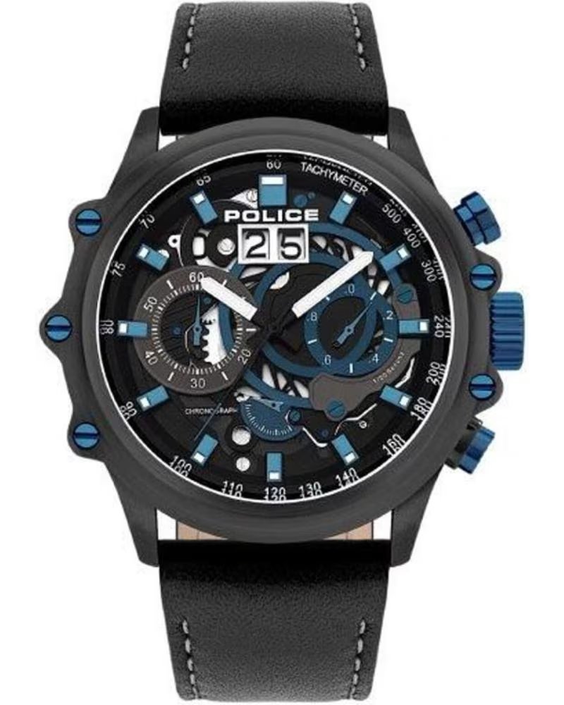 Reloj Police PL16018JSU02 Cronógrafo Acero Negro 48MM con Detalles Azules Negro