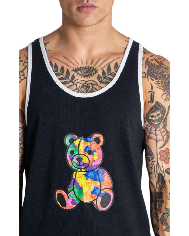 CAMISETA DE TIRANTES GIANNI KAVANAGH GUMMY NEGRA CON OSO MULTICOLOR NEGRO