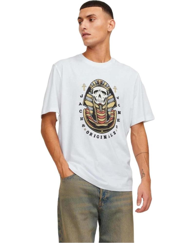 CAMISETA JACK & JONES JORHEAVENS SS CREW BLANCA CON ESTAMPADO DE CALAVERA BLANCO