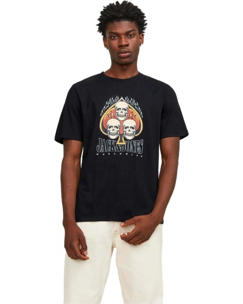 CAMISETA JACK & JONES JORHEAVENS SS CREW NEGRA CON ESTAMPADO DE CALAVERAS NEGRO