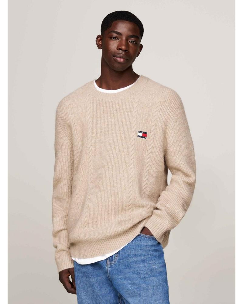 TOMMY HILFIGER JERSEY CUELLO REDONDO DM0DM19440 BEIGE CON LOGO BORDADO BEIGE