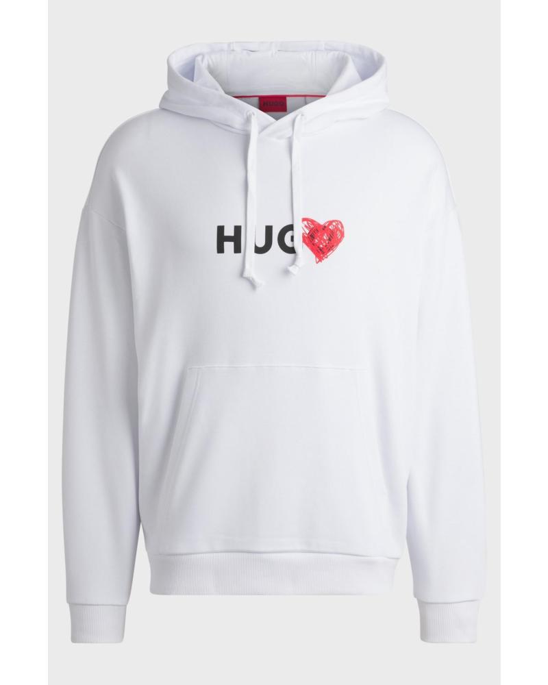 SUDADERA BLANCA CON CAPUCHA HUGO BOSS 50530577 CON ESTAMPADO DE CORAZÓN BLANCO