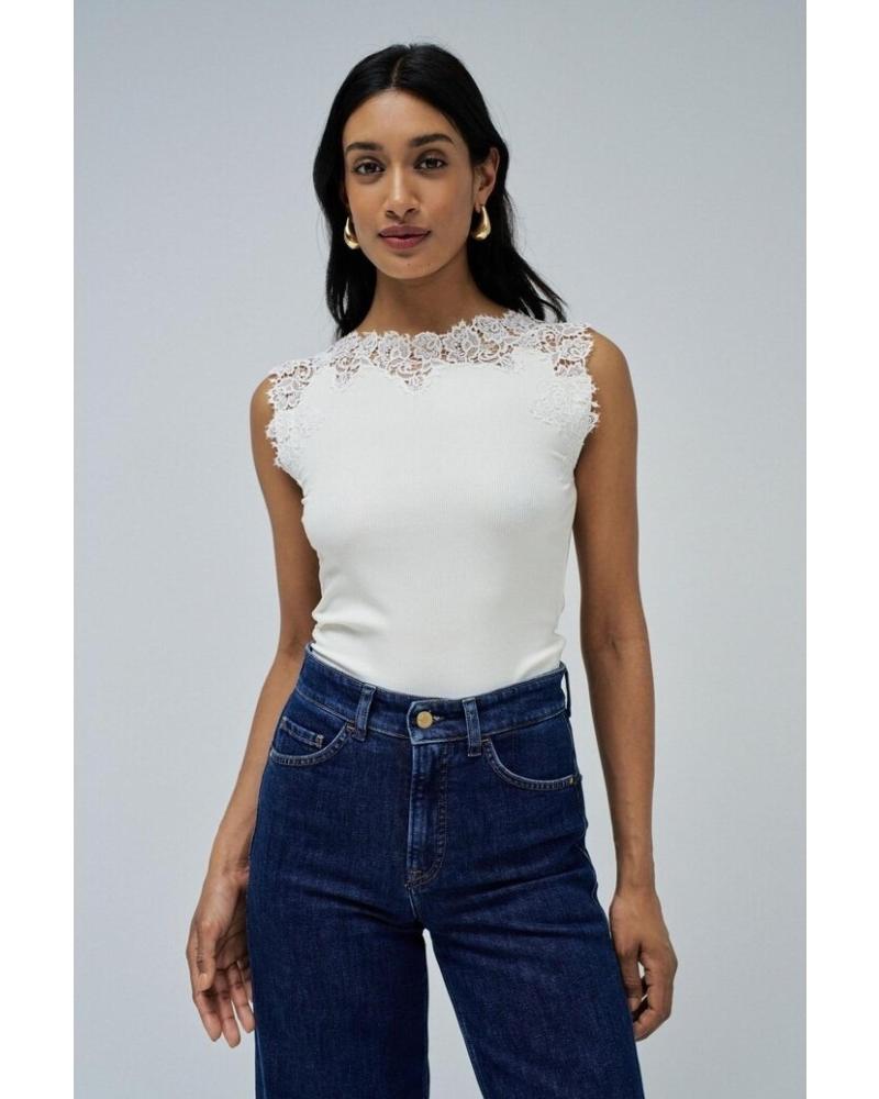 CAMISETA SIN MANGAS SALSA CON ENCAJE MODELO 21009373 BLANCA BLANCO