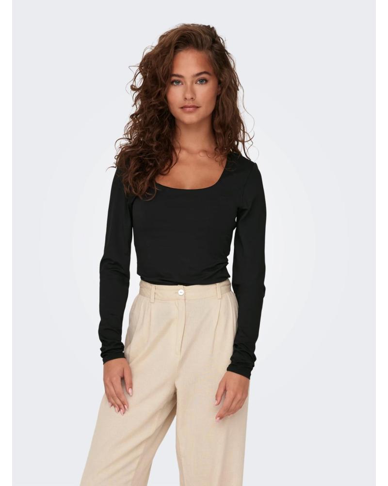 ONLY CAMISETA MANGA LARGA 15302647 CUELLO CUADRADO NEGRO NEGRO