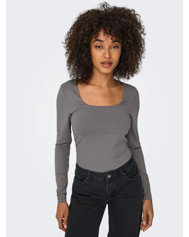 ONLY CAMISETA DE MANGA LARGA ESCOTE CUADRADO GRIS 15302647 GRIS
