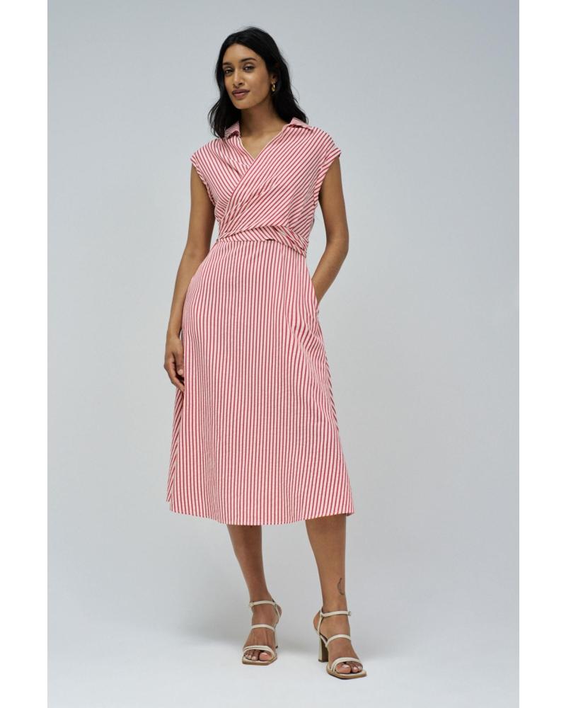 VESTIDO MIDI SALSA RAYAS ROSA MODELO 21009467 ROSA