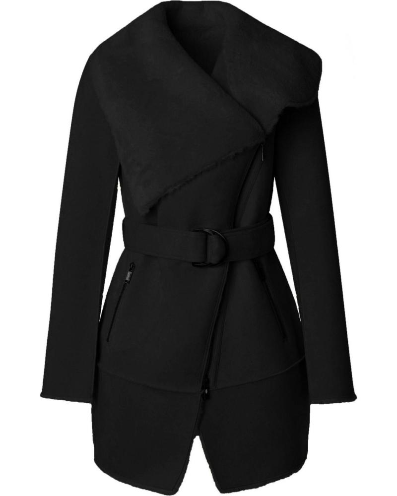 ABRIGO SALSA 21008879 NEGRO CON CUELLO ASIMÉTRICO Y CINTURÓN NEGRO