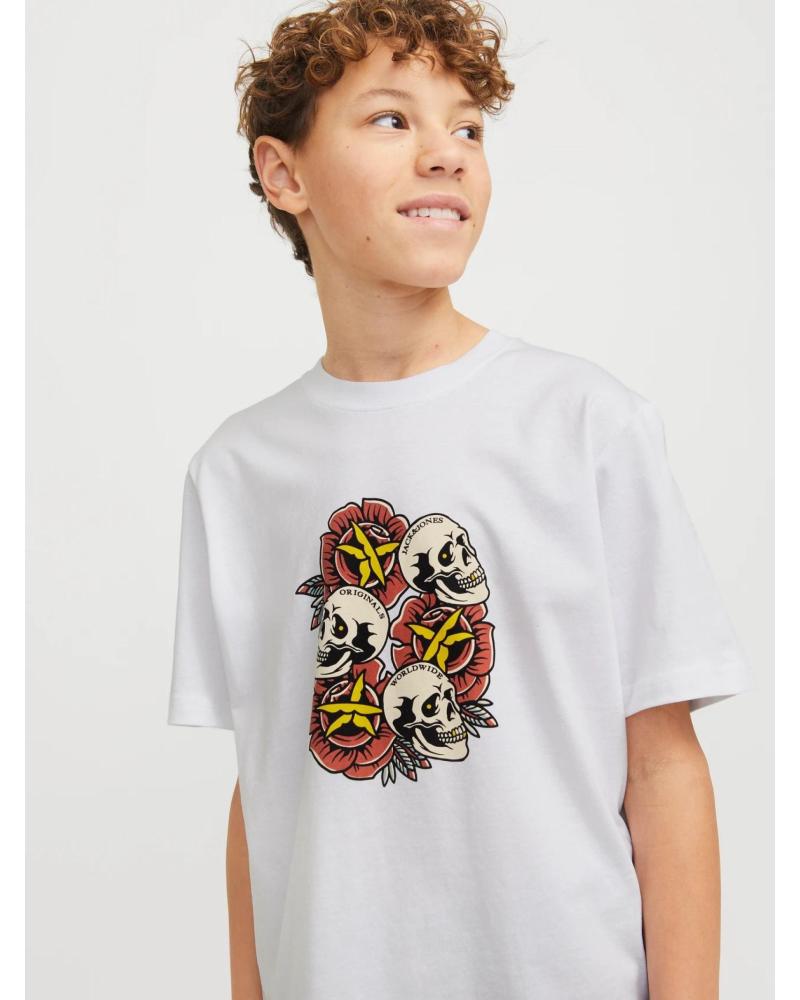 CAMISETA JACK & JONES 12274892 BLANCA ESTAMPADO CALAVERAS MANGA CORTA BLANCO