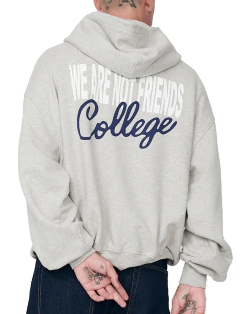 SUDADERA CON CAPUCHA BOXY COLLEGE WE ARE NOT FRIENDS GRIS NAN