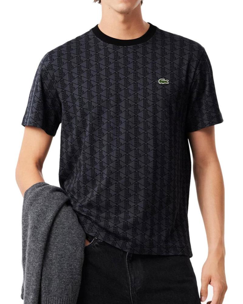 CAMISETA LACOSTE CON ESTAMPADO MONOGRAMA NEGRO Y GRIS NAN