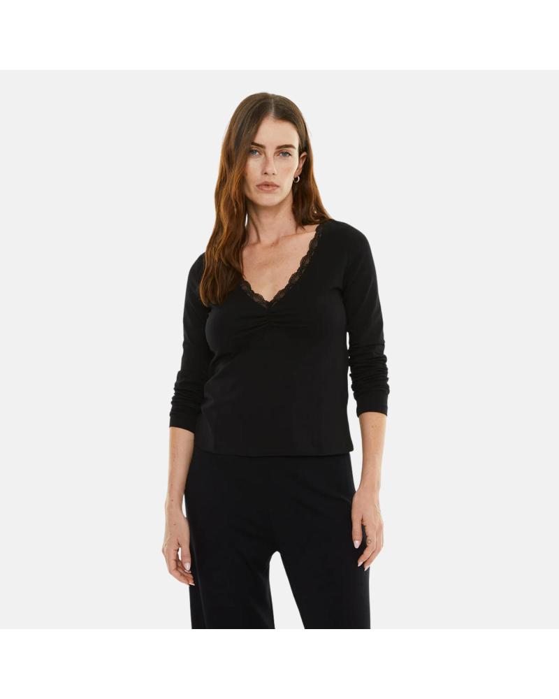 CAMISETA DE MANGA LARGA SYSTEM ACTION NEGRA CON CUELLO V NAN