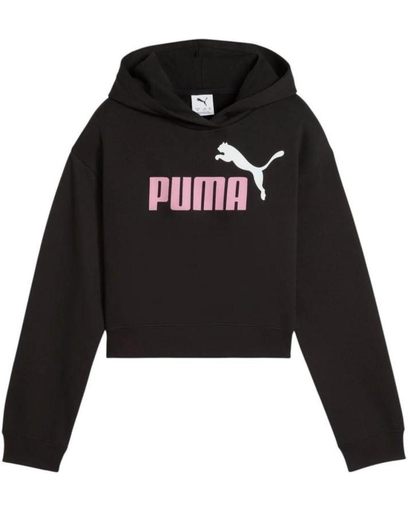 SUDADERA CROPPED PUMA CON CAPUCHA - NEGRO Y LOGO ROSA NAN