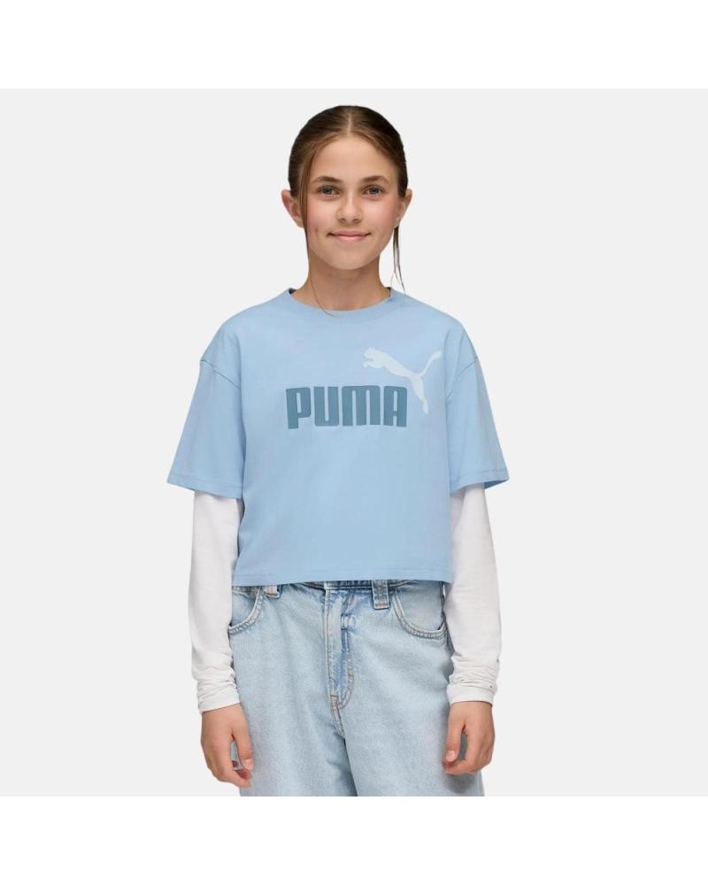 PUMA CAMISETA CROPPED MANGA CORTA CON LOGO ESENCIAL NIÑA - AZUL CLARO NAN