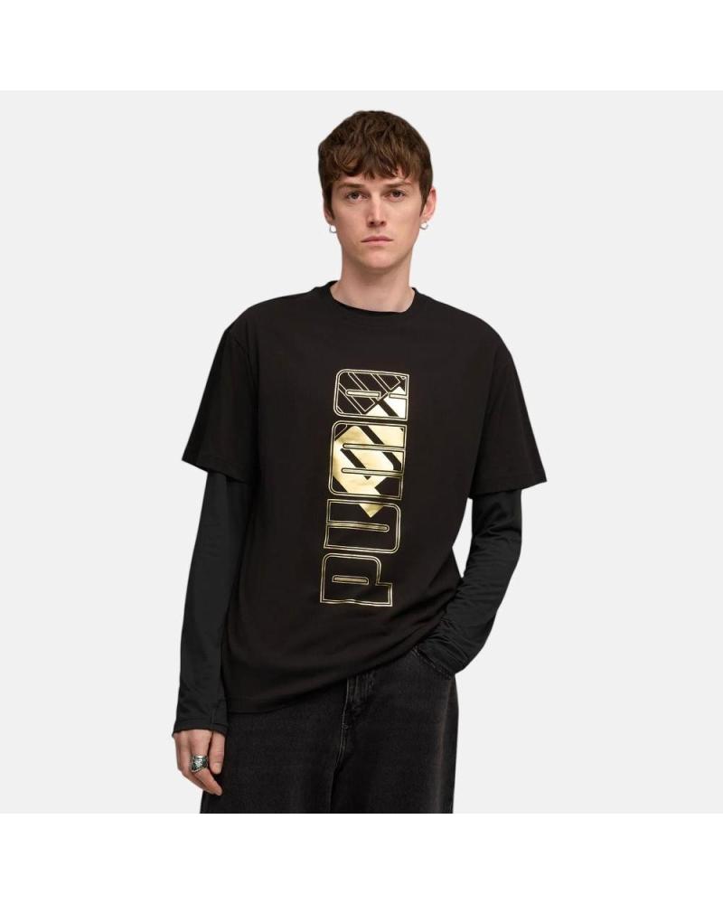 CAMISETA MANGA CORTA PUMA NEGRA CON ESTAMPADO GRÁFICO DORADO PARA HOMBRE NAN