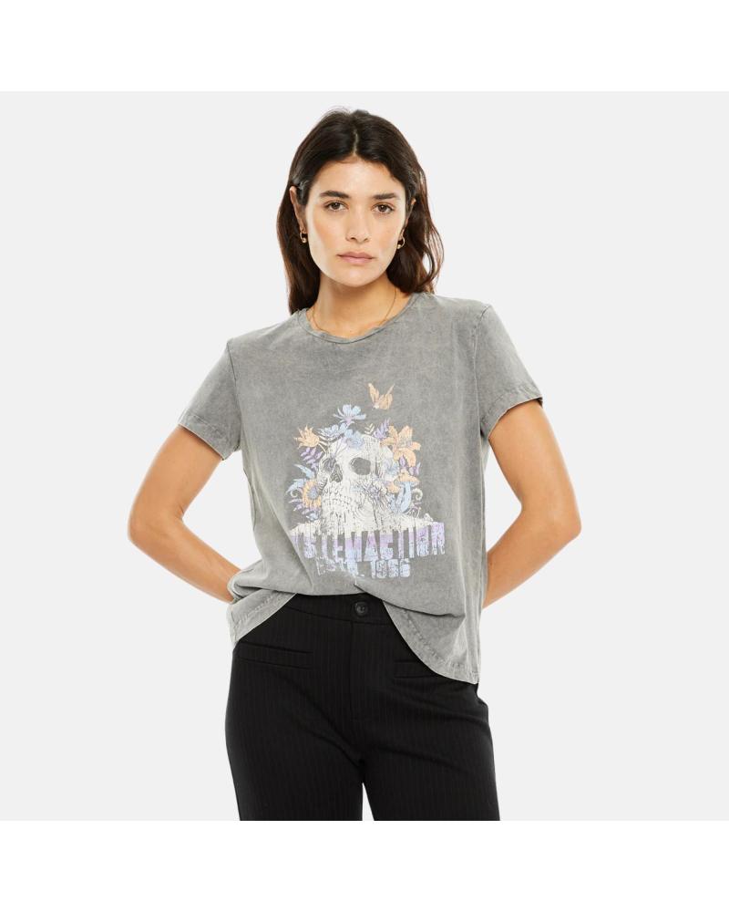 CAMISETA MANGA CORTA SYSTEM ACTION GRIS CON ESTAMPADO NAN