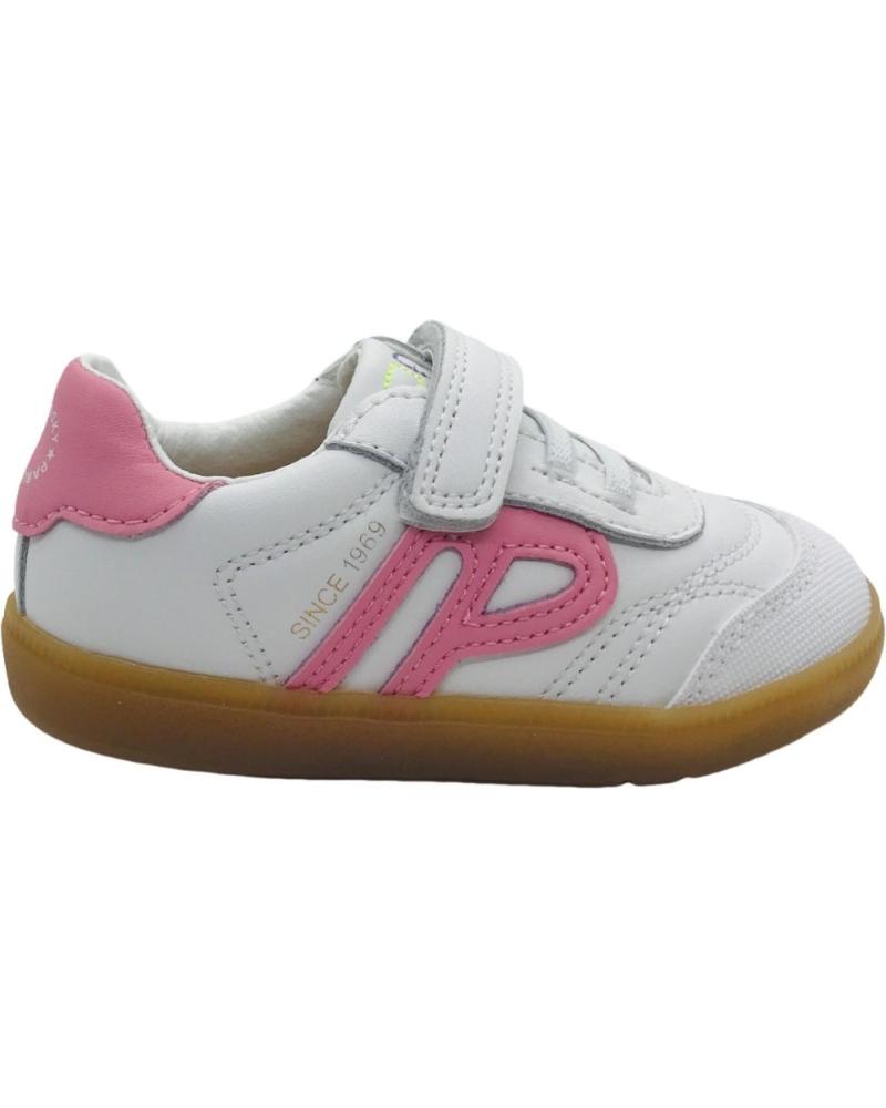 PABLOSKY ZAPATILLAS BAREFOOT 062307 BLANCAS CON DETALLES ROSAS Y VELCRO BLANCO