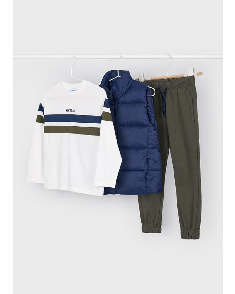 CONJUNTO MAYORAL 4607-027: CAMISETA MANGA LARGA, CHALECO ACOLCHADO Y PANTALÓN AZUL MARINO
