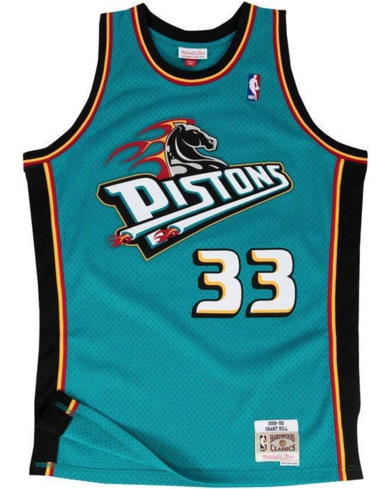 CAMISETA MITCHELL & NESS DETROIT PISTONS GRANT HILL #33 TEMPORADA 1998-99 TURQUESA NEGRA