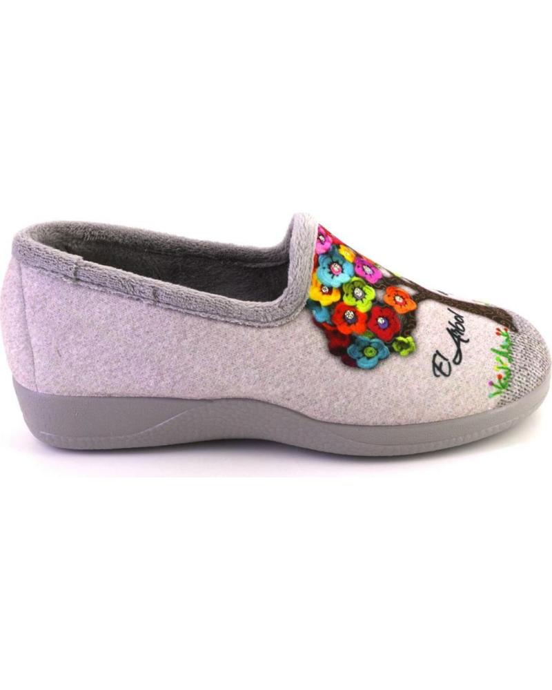 ZAPATILLAS DE CASA DEVALVERDE 1192 GRIS CON DISEÑO FLORAL GRIS