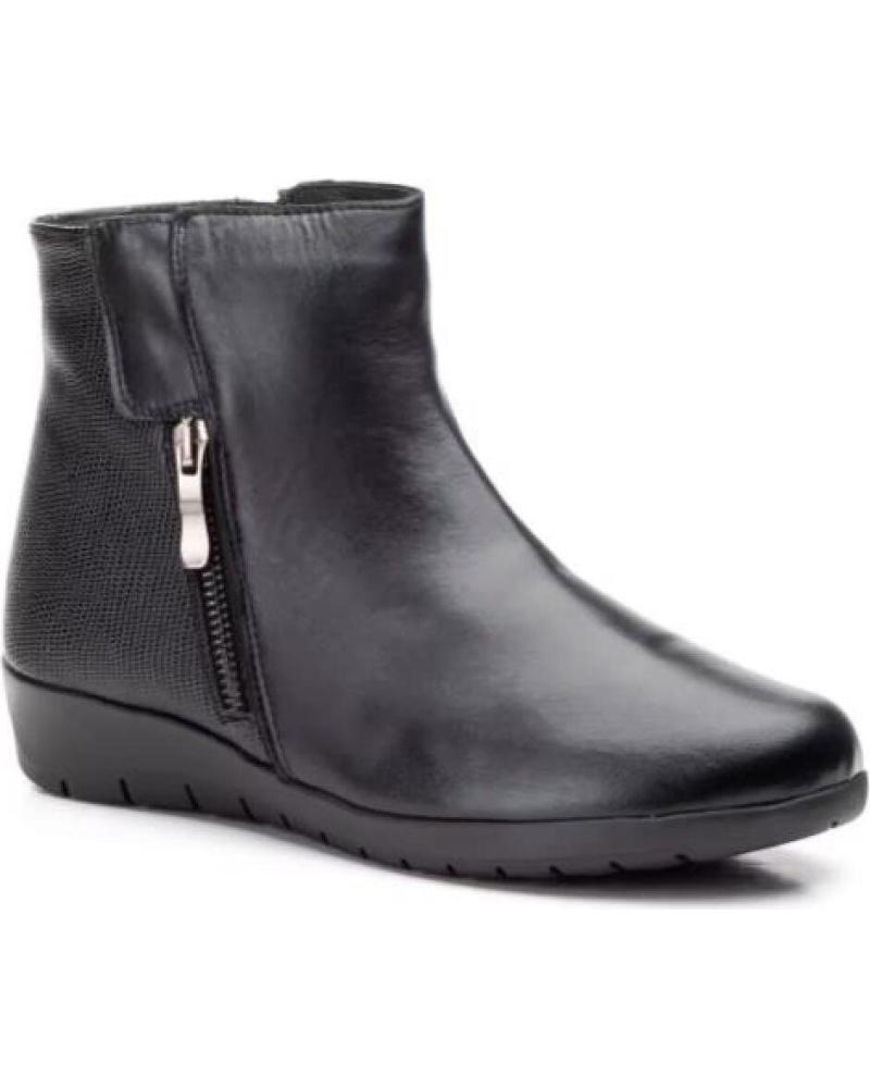 JAM BOTINES DE PIEL CON CUÑA BAJA Y CREMALLERA LATERAL NEGROS NEGRO