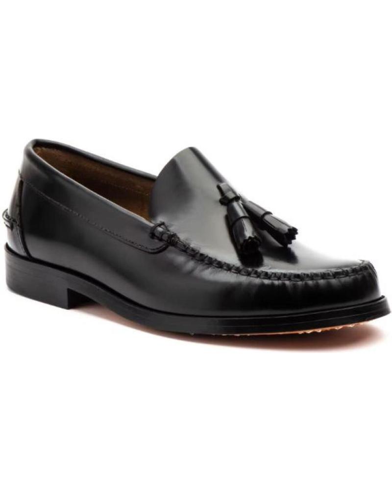 MOCASINES DE PIEL JAM CON BORLAS Y SUELA DE CUERO - NEGRO CLÁSICO NEGRO