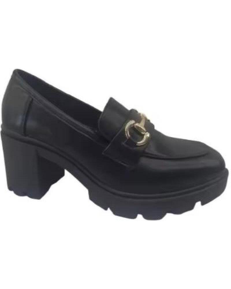 MOCASINES KATOSINES CON TACÓN ANCHO Y ADORNO DORADO - NEGRO NEGRO