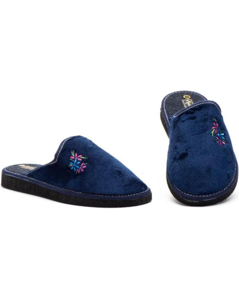 ZAPATILLAS DE CASA CERRADAS JAM MODELO H CON BORDADO FLORAL AZUL AZUL