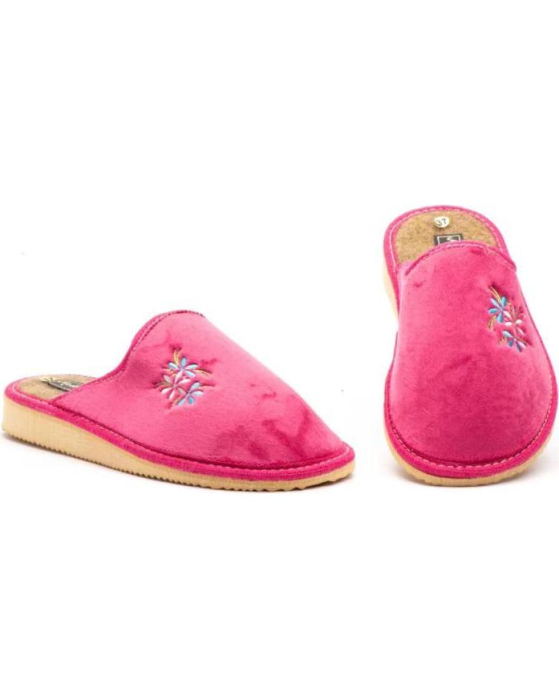 ZAPATILLAS DE CASA CERRADAS JAM MODELO H CON BORDADO FLORAL ROSA FUCSIA MORADO