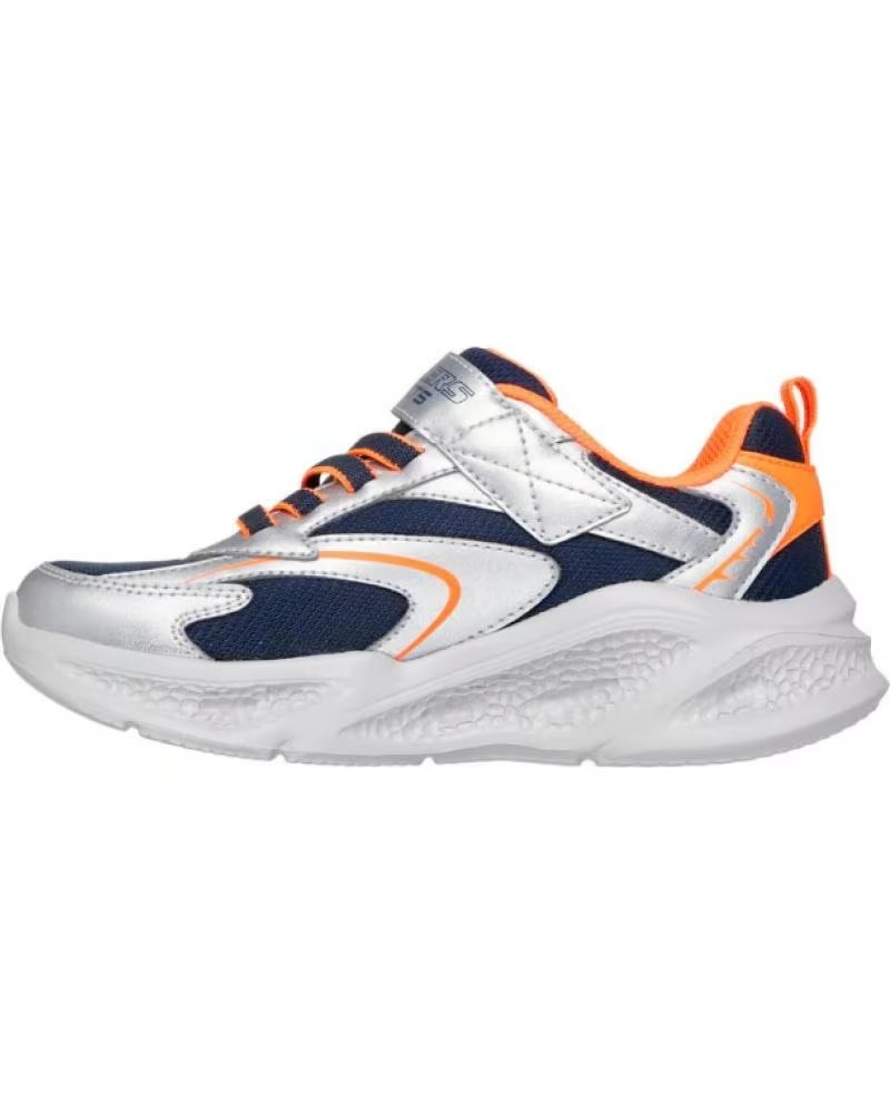 Skechers 401497L Zapatillas Deportivas con Luces, Detalles Naranjas y Cierre Adherente Plateado