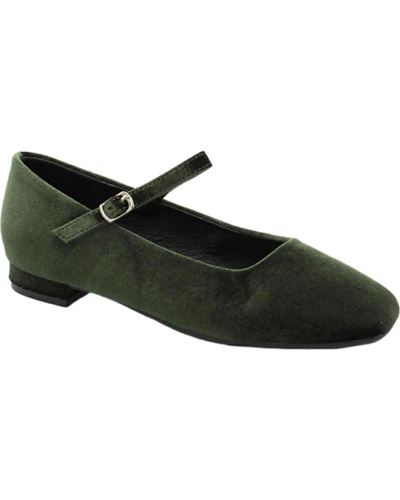 BAILARINAS AZAREY DE TERCIOPELO VERDE CON HEBILLA Y TACÓN BAJO VERDE
